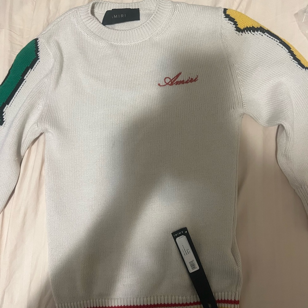 AMIRI White and Green Textured Crewneck Dress